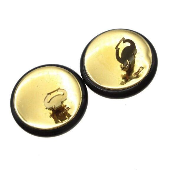 Chanel Quilted Button Earrings Clip-On Gold Black - Picture 3 of 7